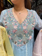 Glass Tissue Thread Embroidered Coord Set With Inner