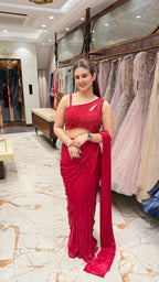 AMRELI RED DRAPE SAREE