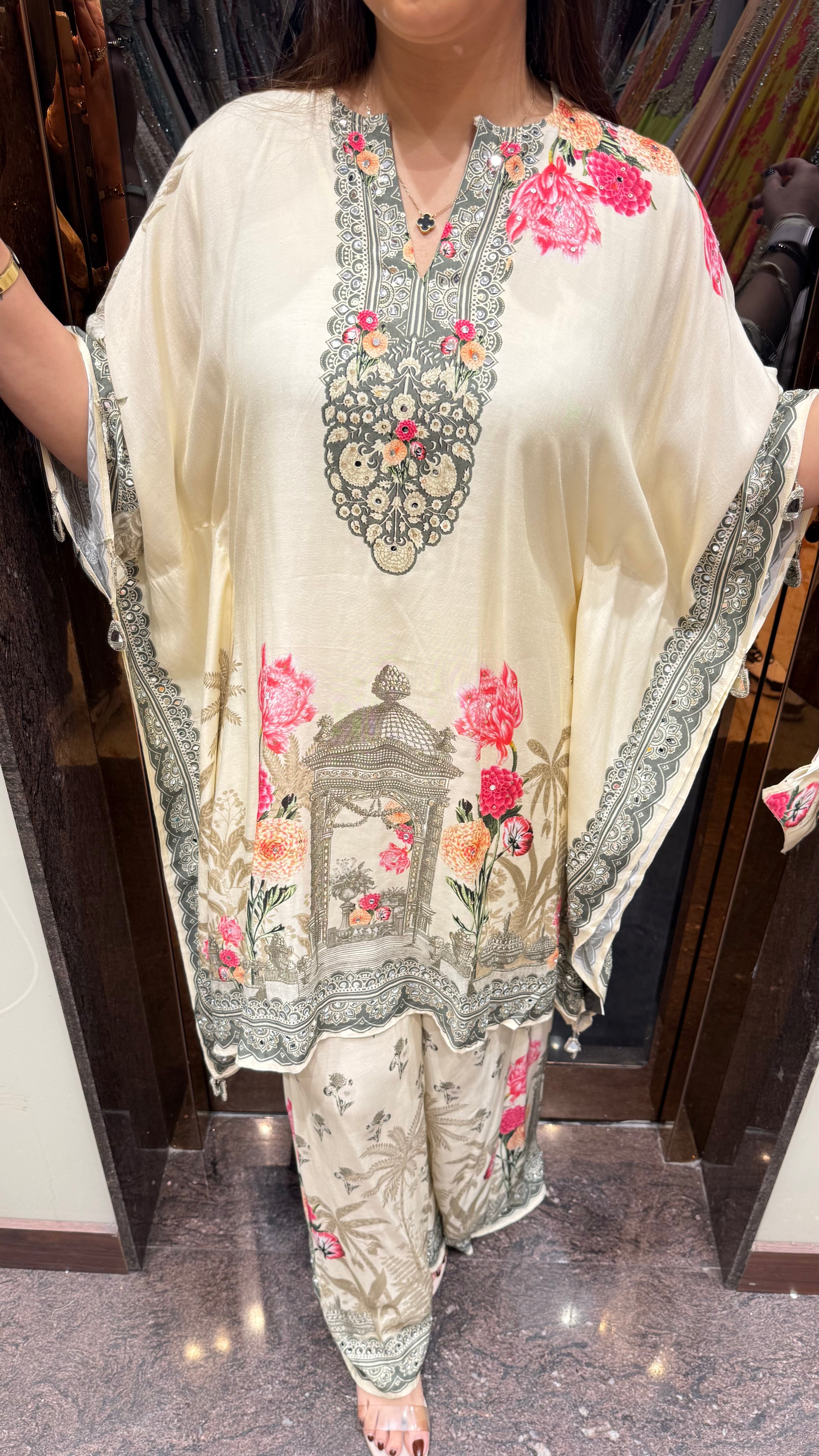 Printed Short Kaftan with Pallazo Pants