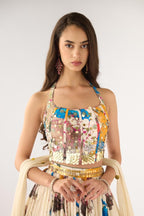 Halterneck Printed Corset Lehenga