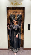 Front cut anarkali with brocade pants