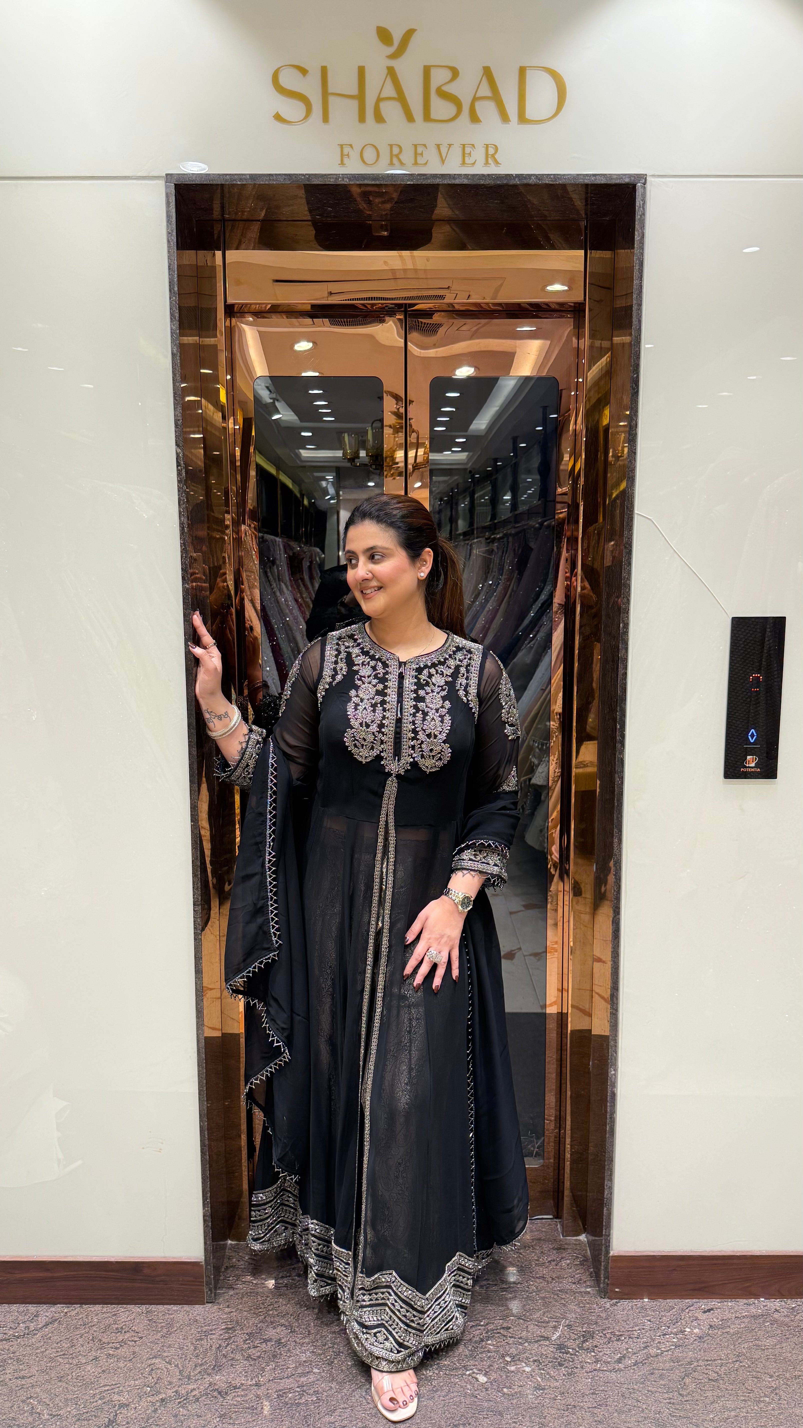 Front cut anarkali with brocade pants