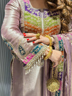 Designer Neckline Shimmer Tissue Unstitched Suit