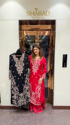Long handwork Suit With Sharara