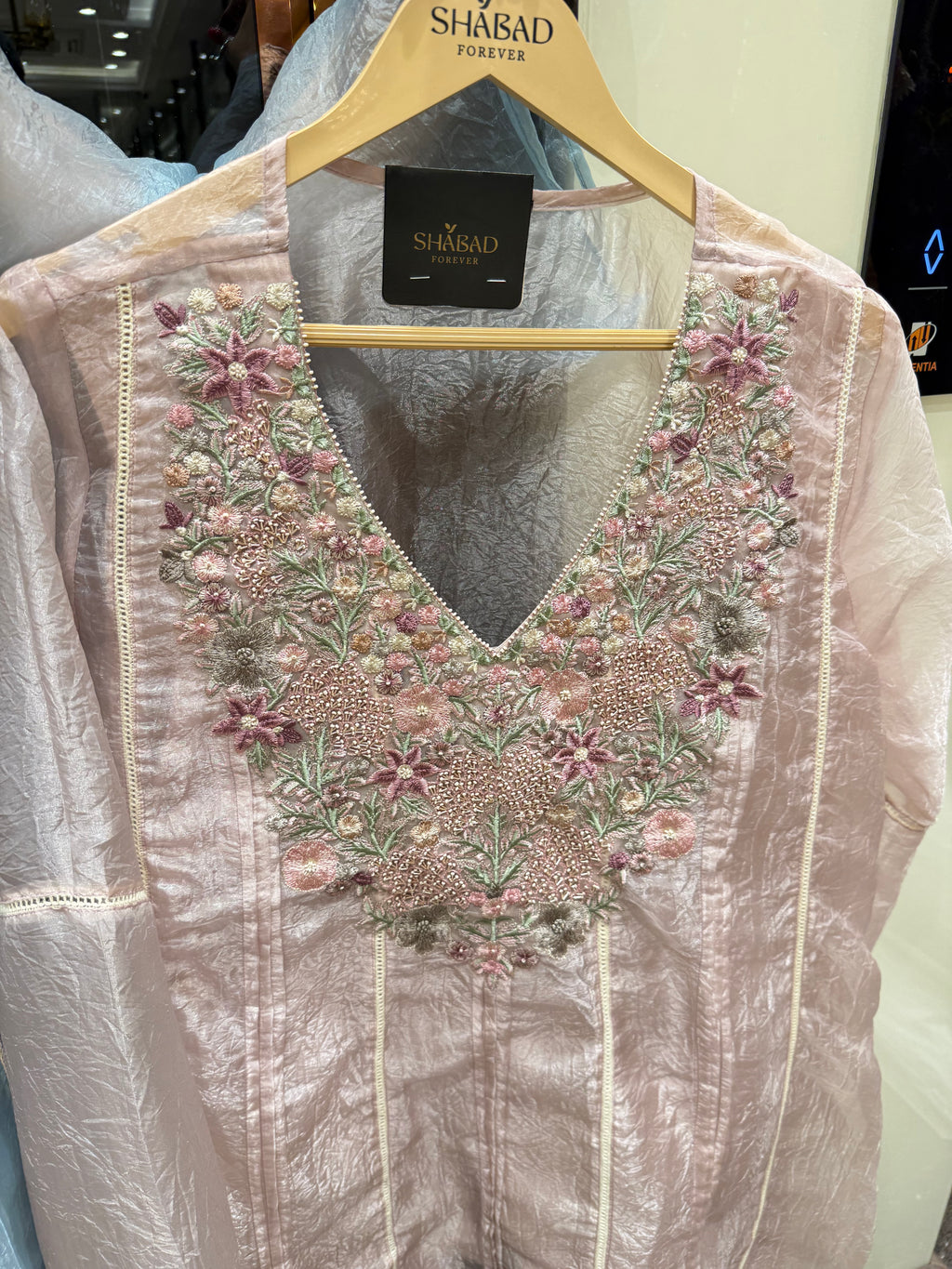 Glass Tissue Thread Embroidered Coord Set With Inner
