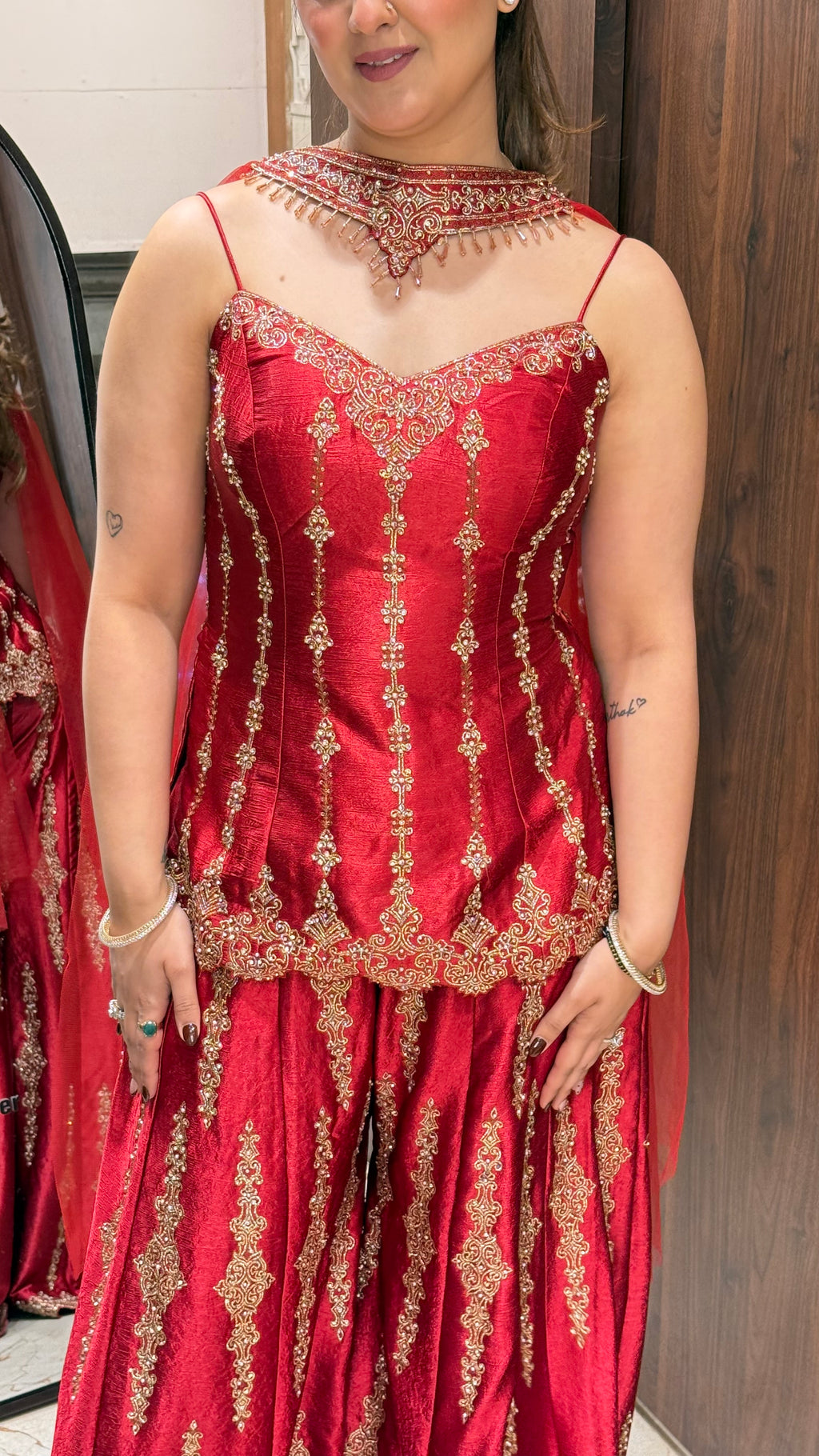 SHAAHIDA RED INDOWESTERN SHARARA SET