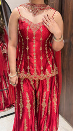 SHAAHIDA RED INDOWESTERN SHARARA SET