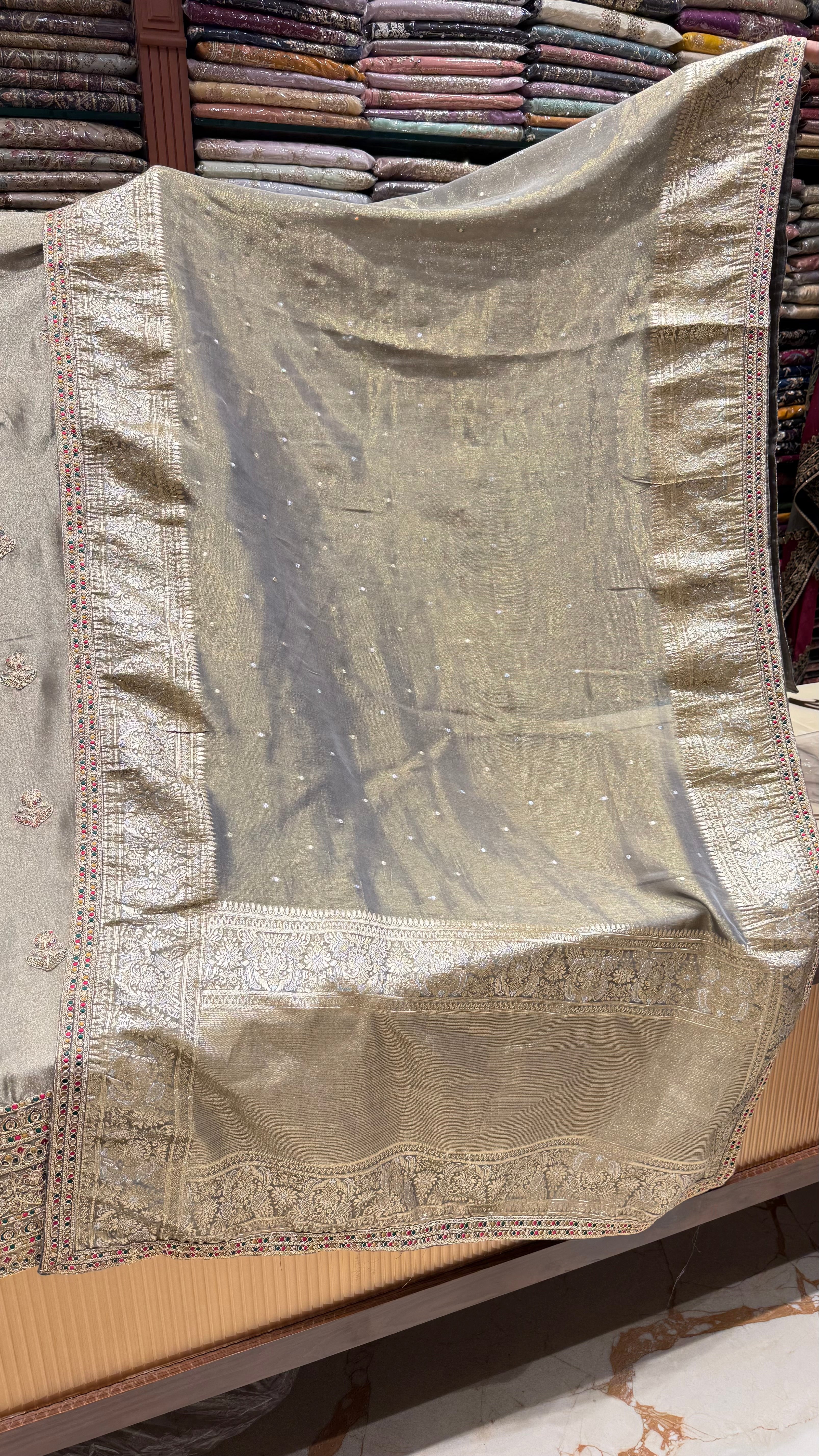 RIVAAYA SHIMMER BANARSI UNSTITCHED SUIT