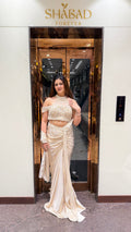 Ivory Cold Shoulder Metallic Drape Saree