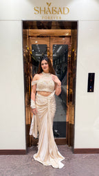 Ivory Cold Shoulder Metallic Drape Saree