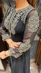 Front cut anarkali with brocade pants
