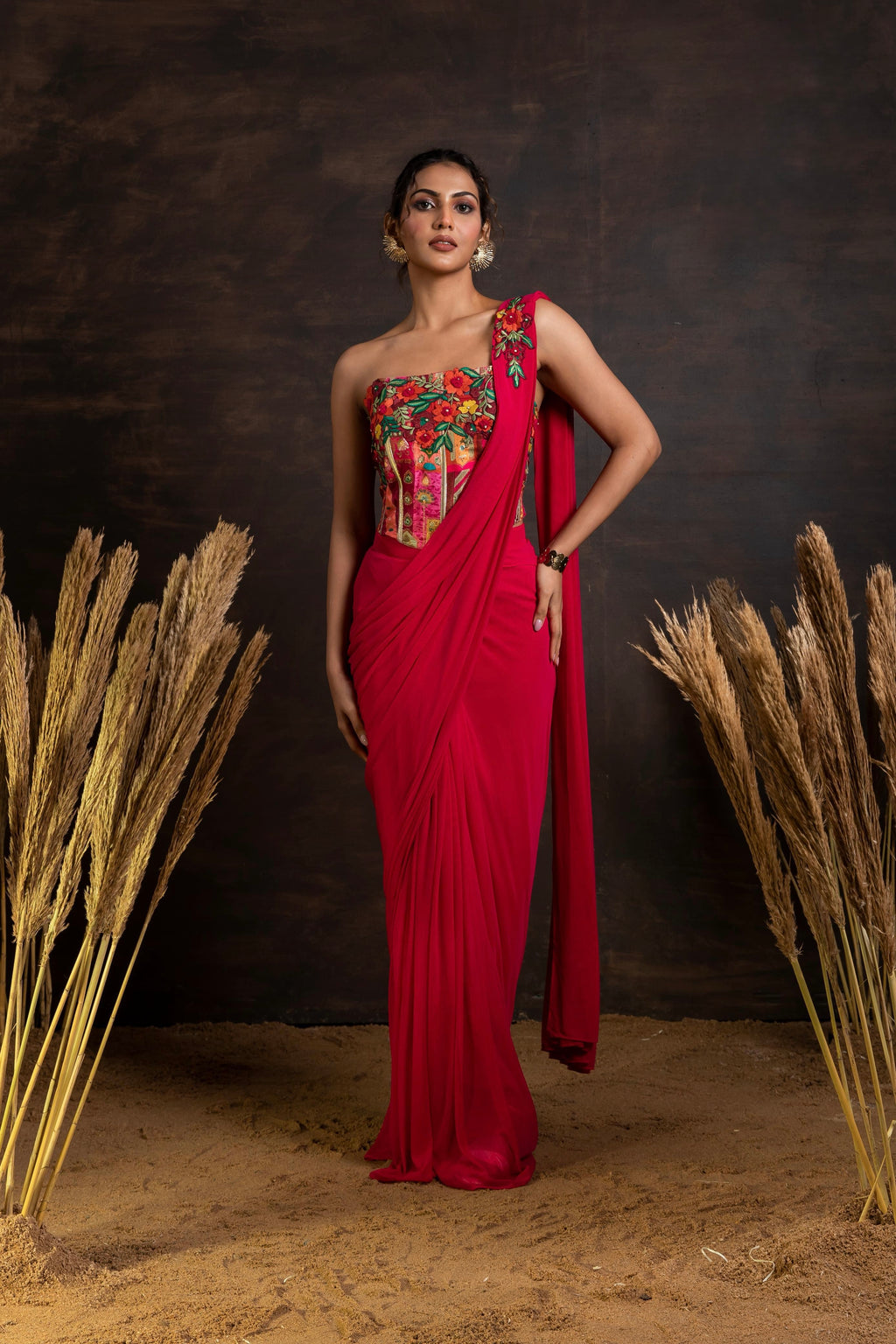 Pink Corset Drape Saree