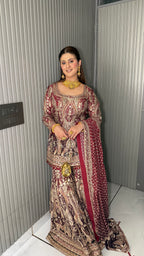 JODHA- WINE HERITAGE PAISLEY SHARARA SUIT