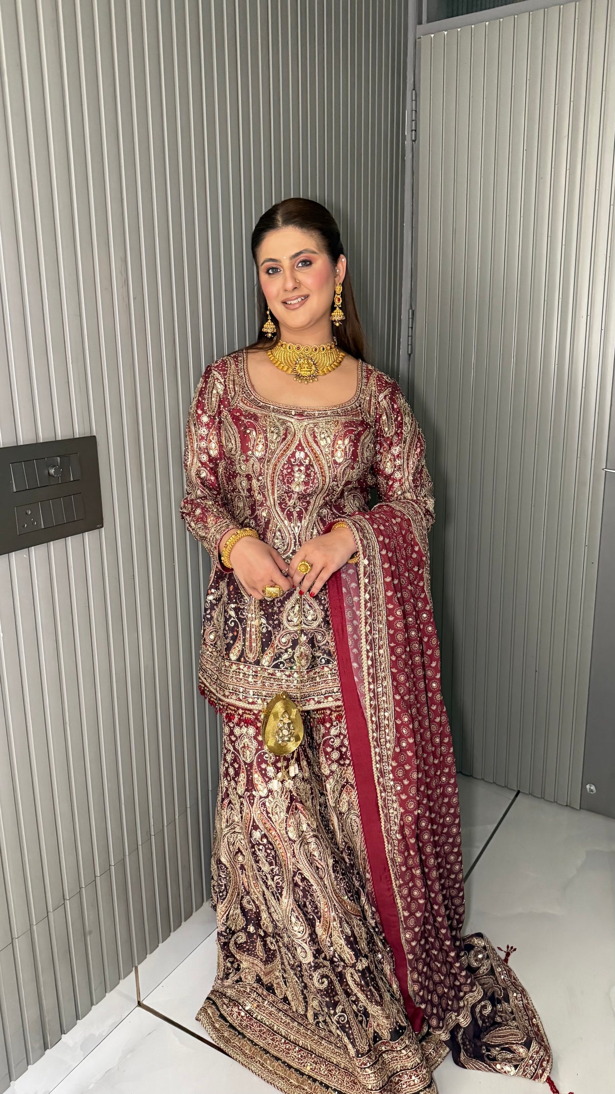 JODHA- WINE HERITAGE PAISLEY SHARARA SUIT