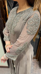 Front cut anarkali with brocade pants