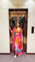 Multiprint 3pc indowestern cape set with dhoti skirt