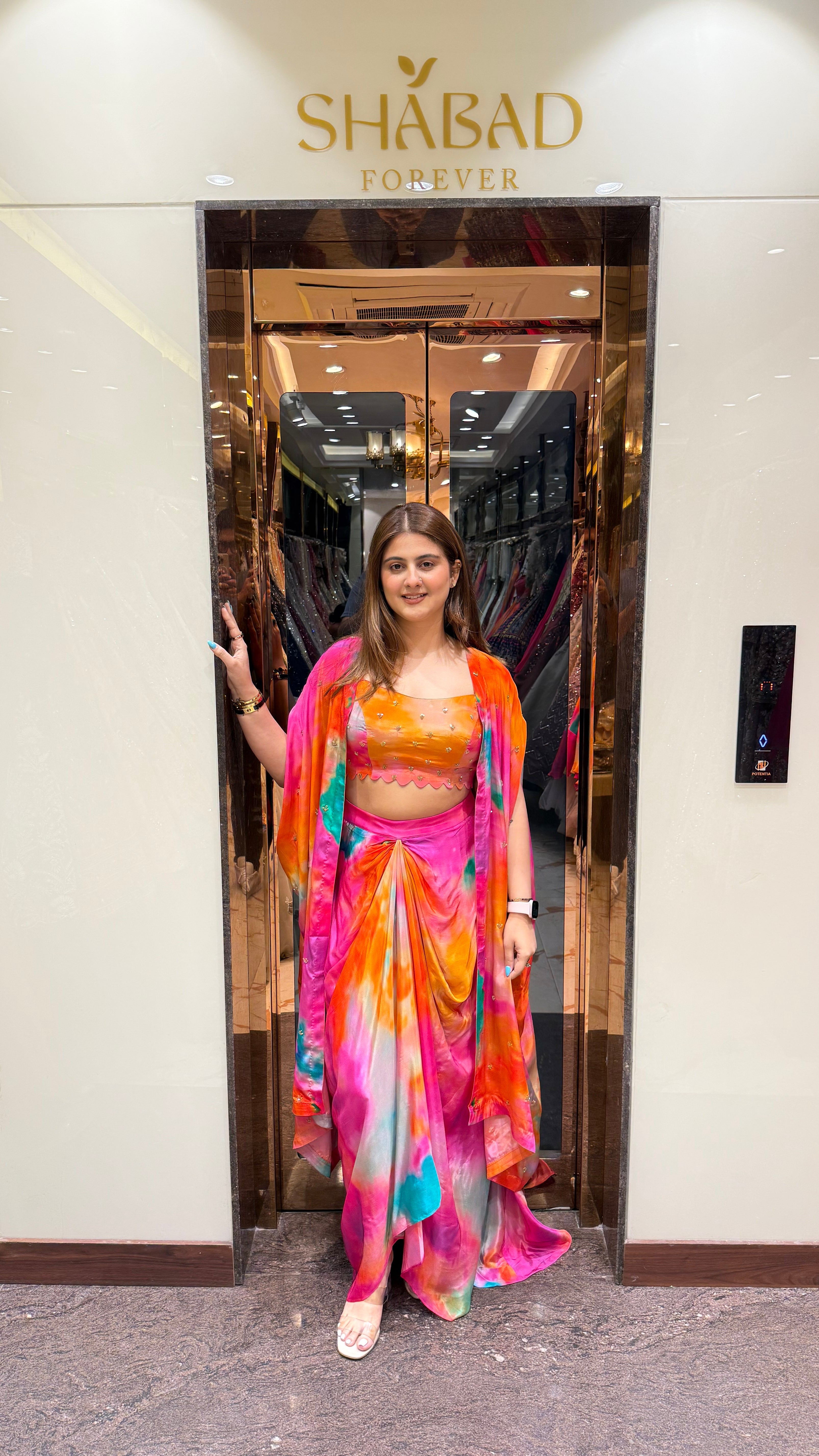 Multiprint 3pc indowestern cape set with dhoti skirt