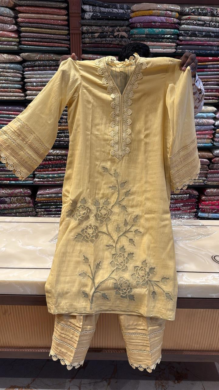Nyrika Appliqué Flower Unstitched Suit