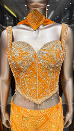 ZARI BANDHEJ CORSET WITH BELL BOTTOM