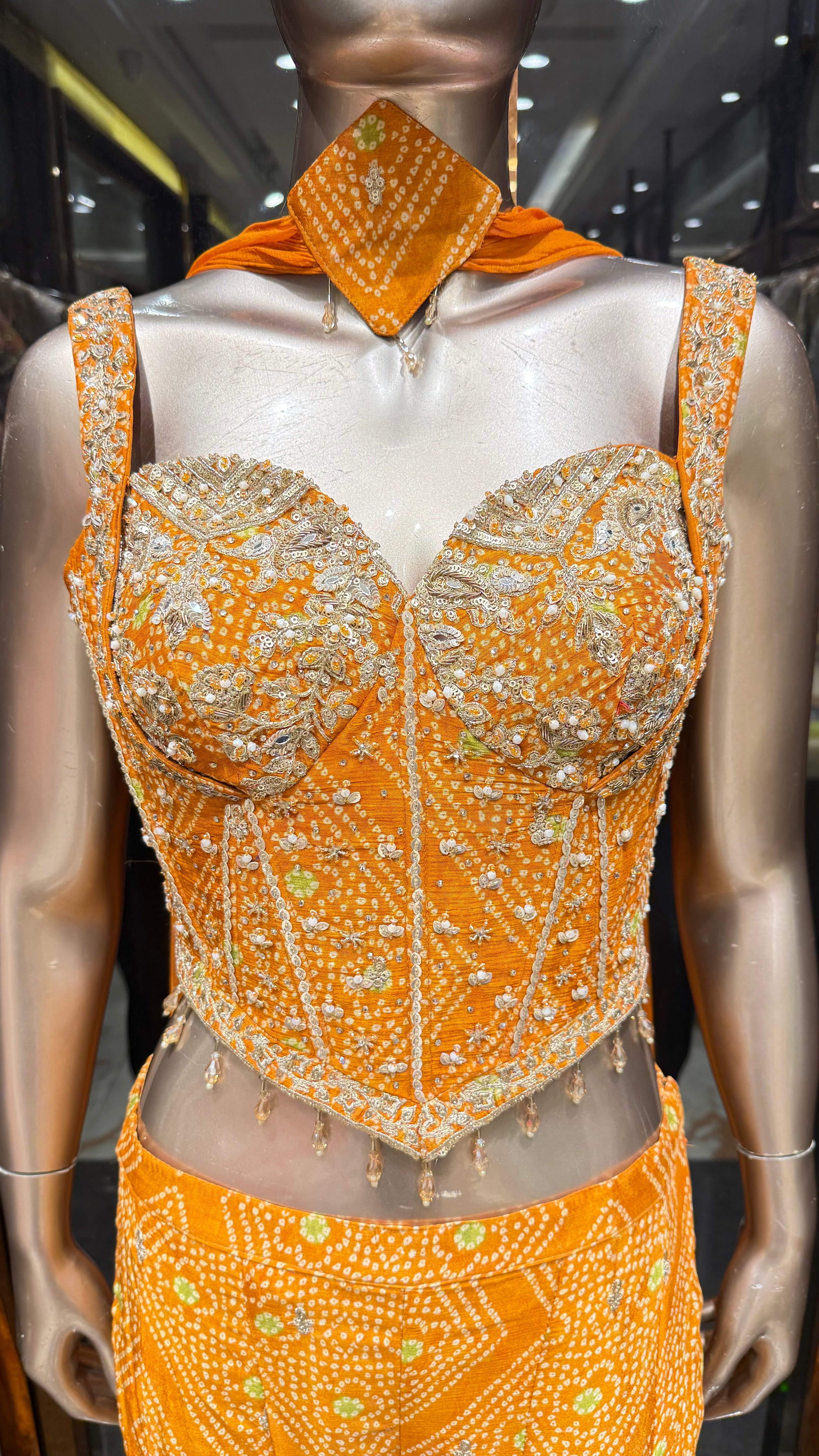 ZARI BANDHEJ CORSET WITH BELL BOTTOM