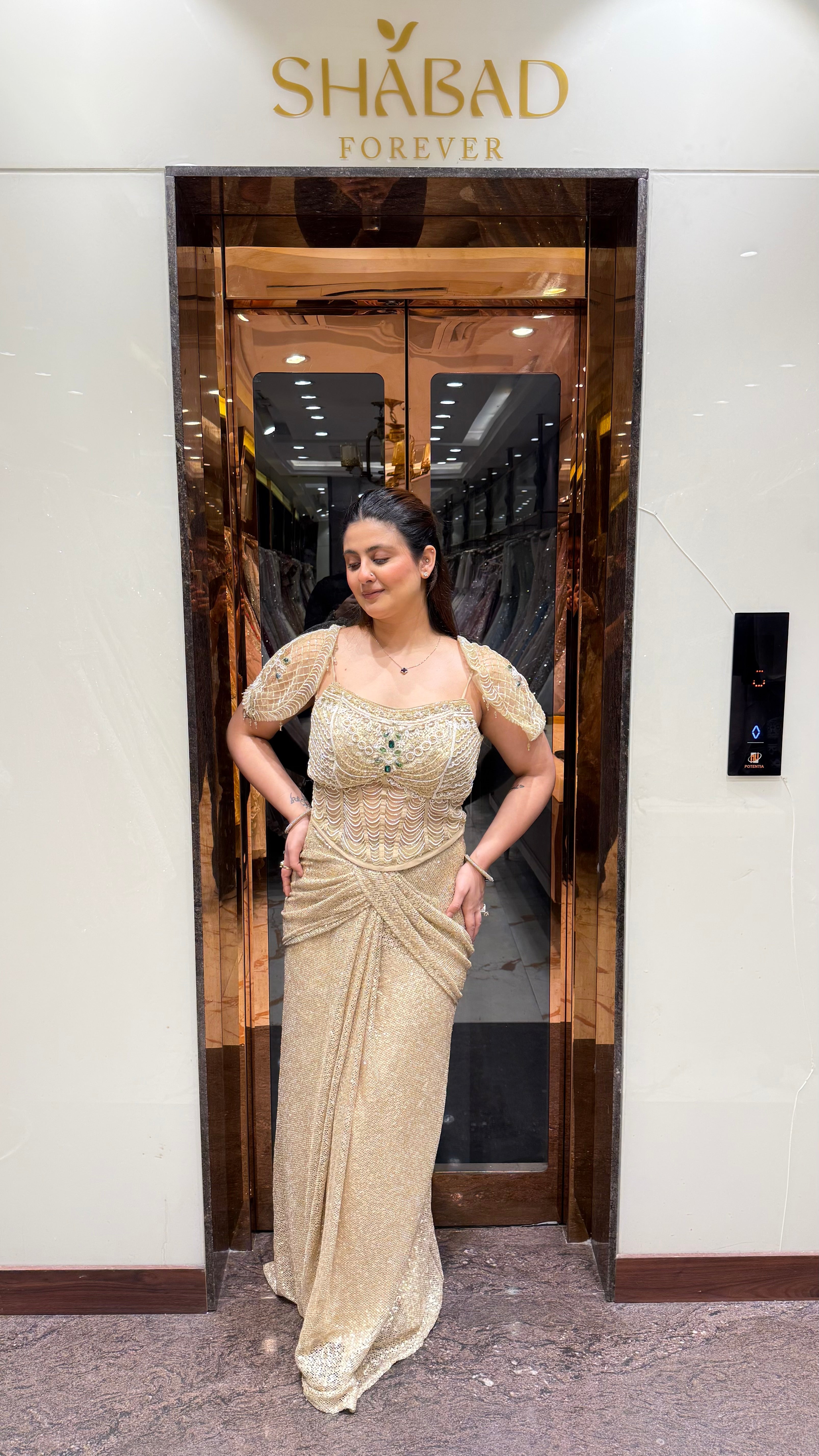 MAISON GOLD CORSET WITH DRAPE SKIRT