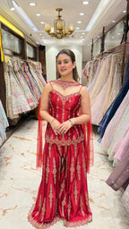 SHAAHIDA RED INDOWESTERN SHARARA SET