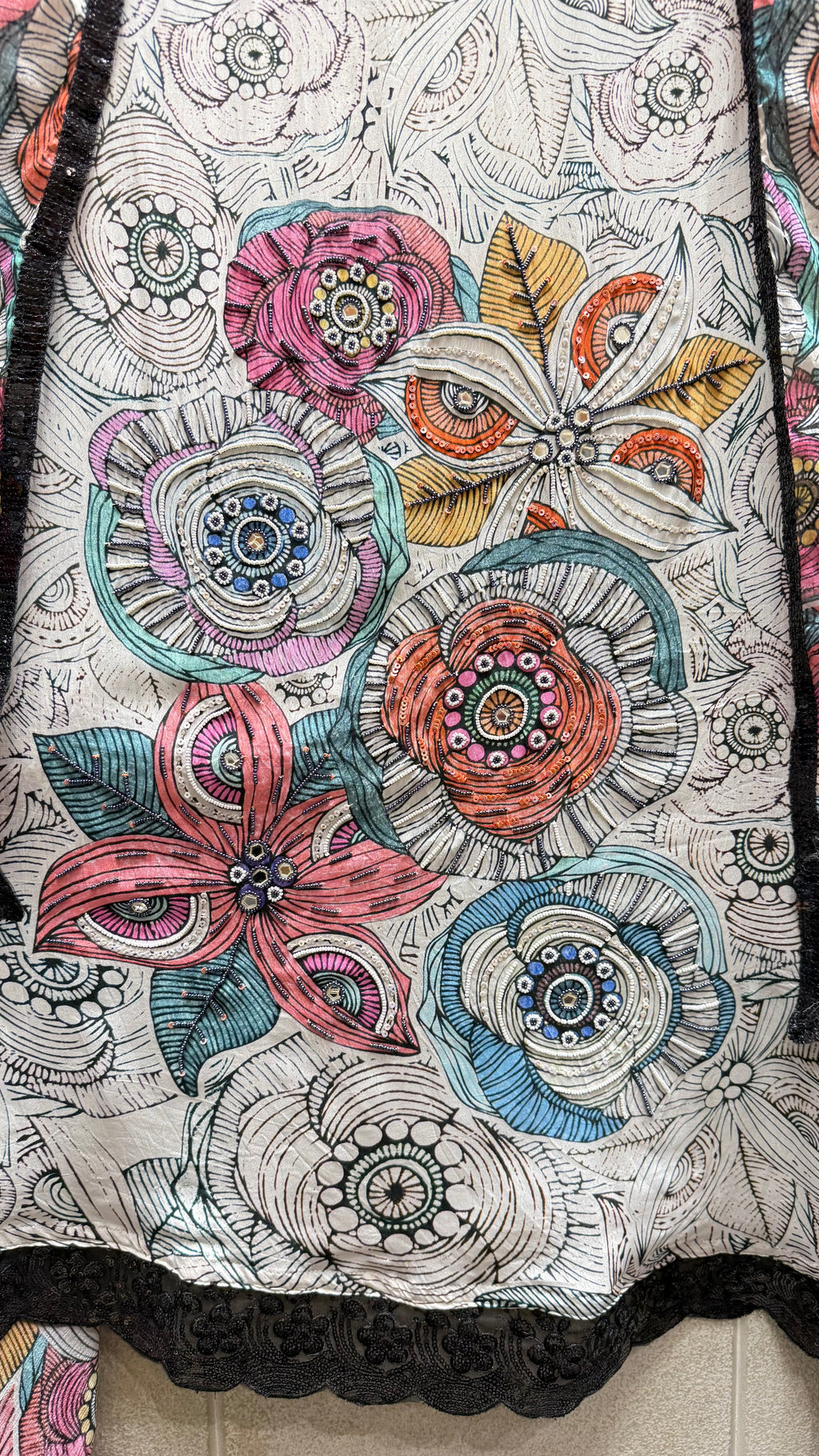 Multi Flower Printed Hand Work Unstitched Suit