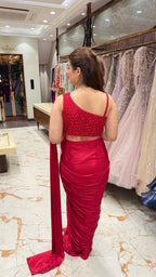 AMRELI RED DRAPE SAREE