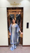 Shimmer Tissue kaftan set with designer neckline and flared pants