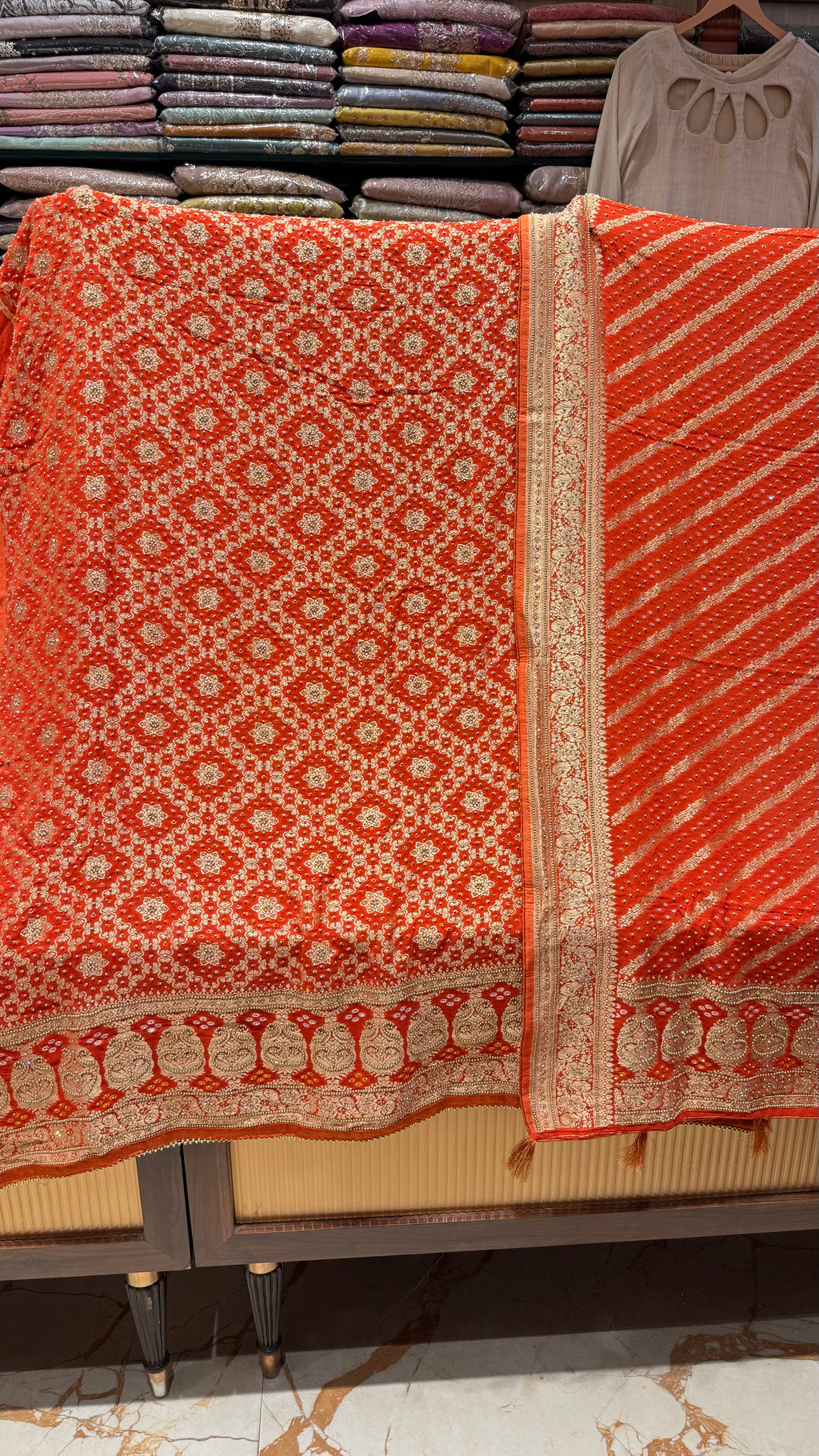 PURE BANARSI BANDHEJ KHADDI GEORGETTE UNSTITCHED SUIT