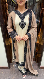 Colour Stripes Suit with Hand Embroidery