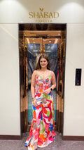 Orange multi print back tie corset with pallazo pants