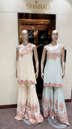 ONE-SHOULDER EMBROIDERED GARARA WITH CAPE