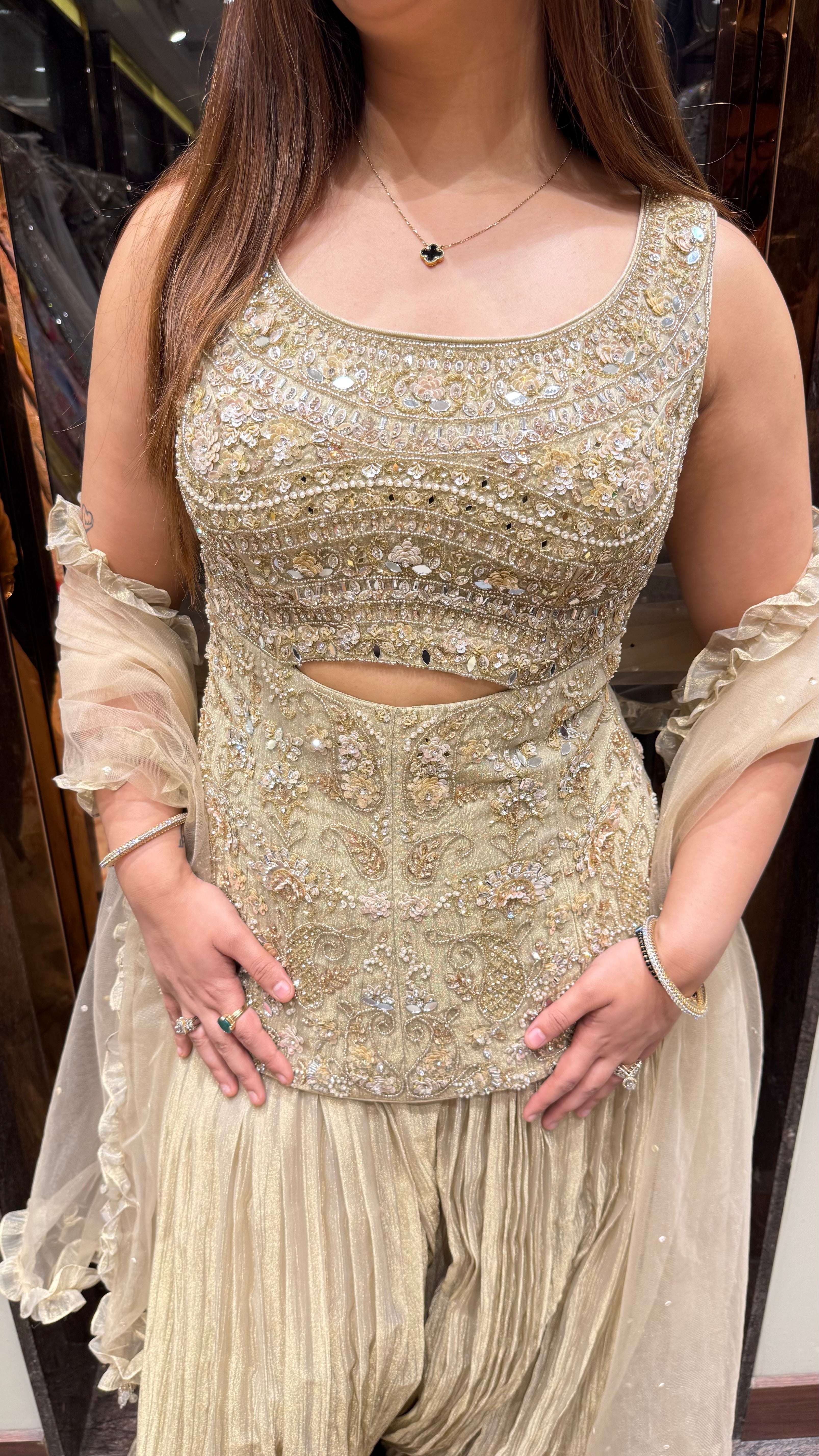 IVORY GLOW CRUSHED SHARARA SUIT