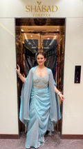 Mermaid Blue 3pc Indowestern Cape Set