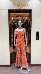 Thread and hand embroidered backless corset with pants and choker duppatta