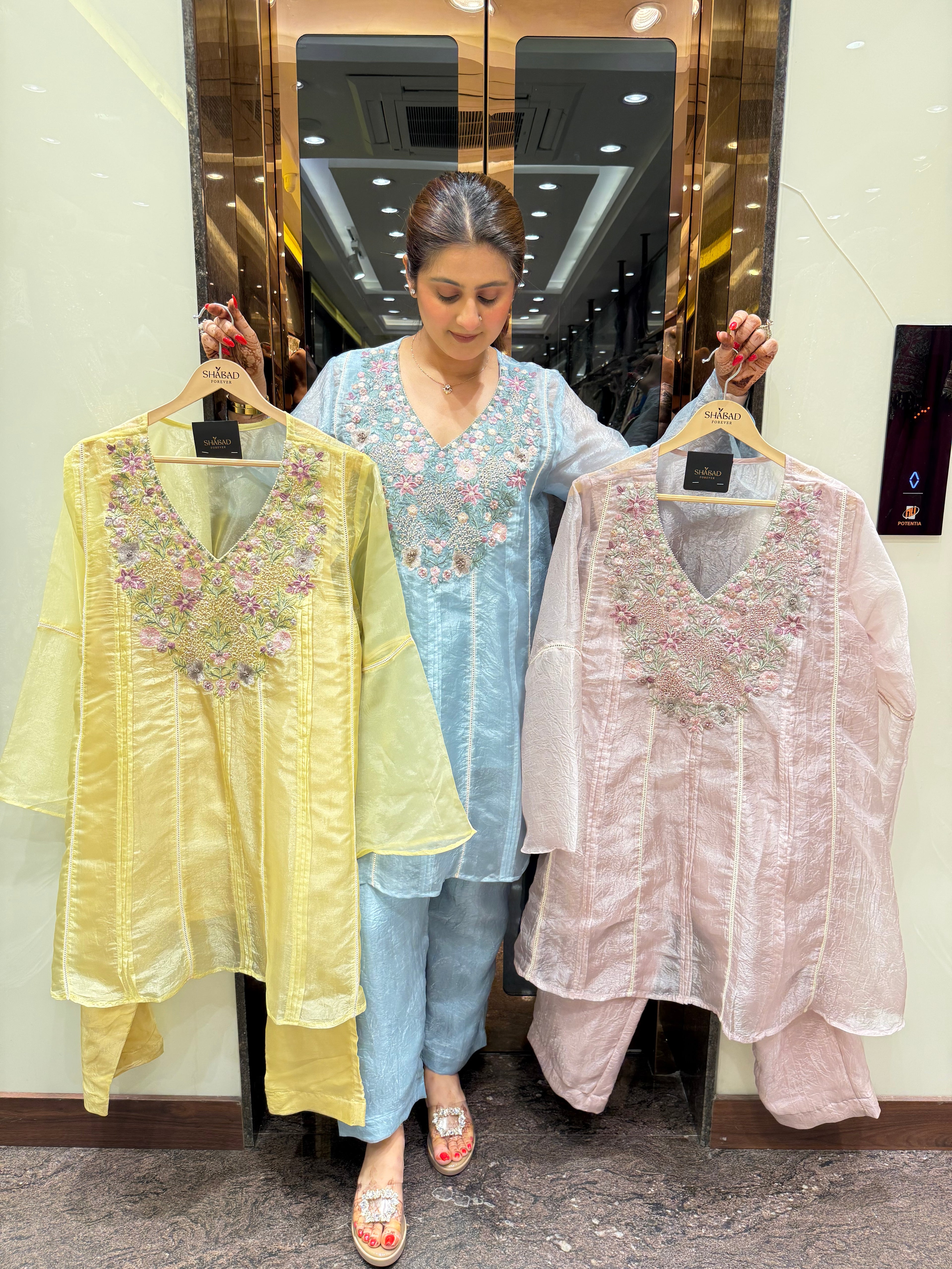 Glass Tissue Thread Embroidered Coord Set With Inner