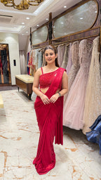AMRELI RED DRAPE SAREE