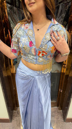 Crop Hand-Embroidered Blazer with Dhoti Skirt