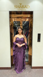 Purple Indowestern Long Corset Dress with Ruffle Duppatta