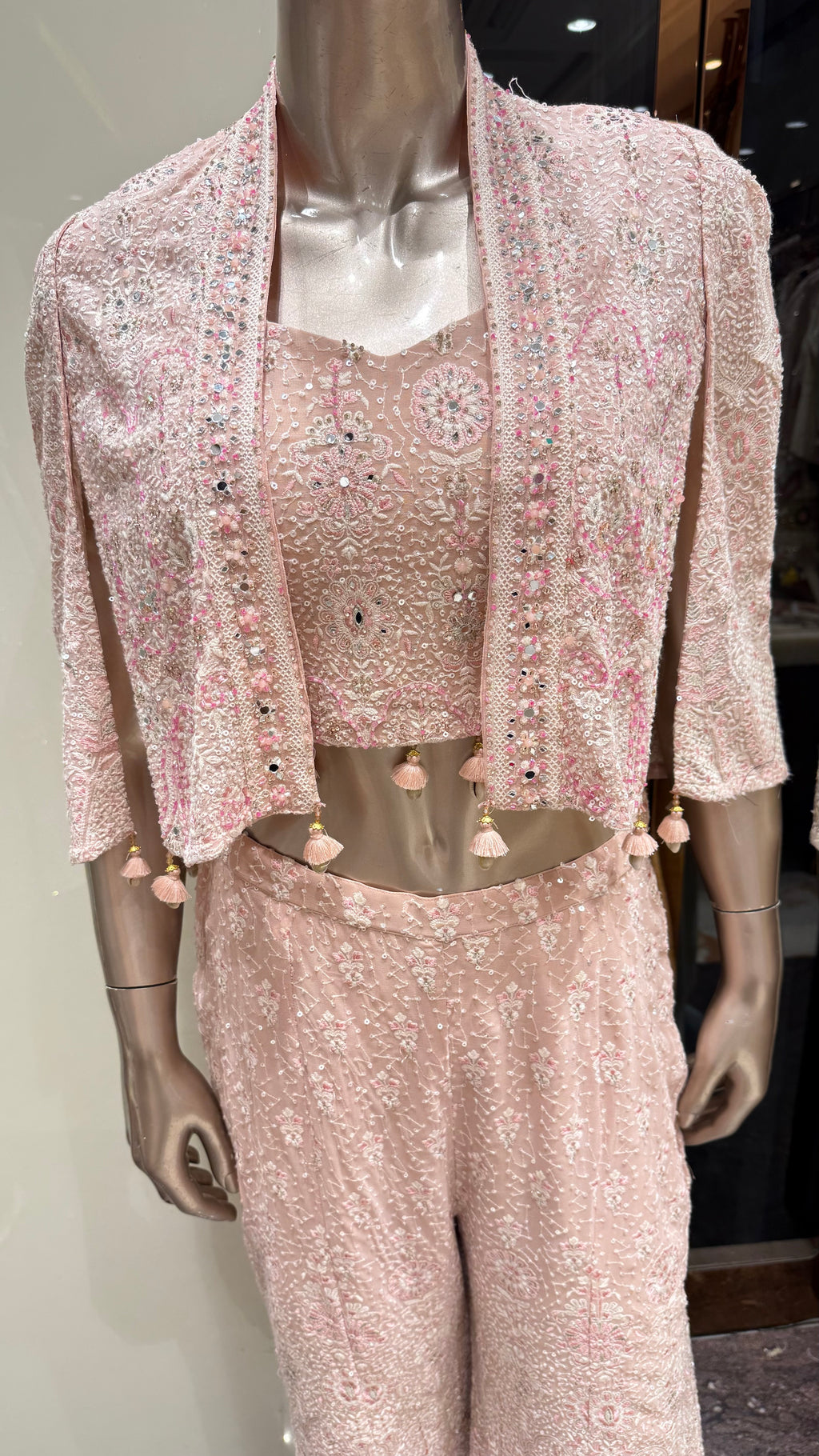 EMBROIDERED CROP TOP WITH CAPE JACKET & PALAZZO