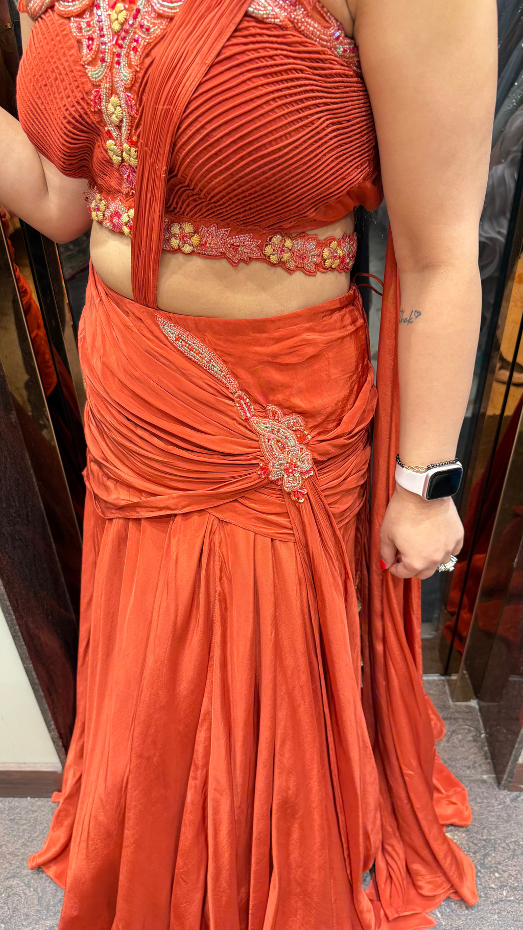 Chaarvi Rust Drape Saree