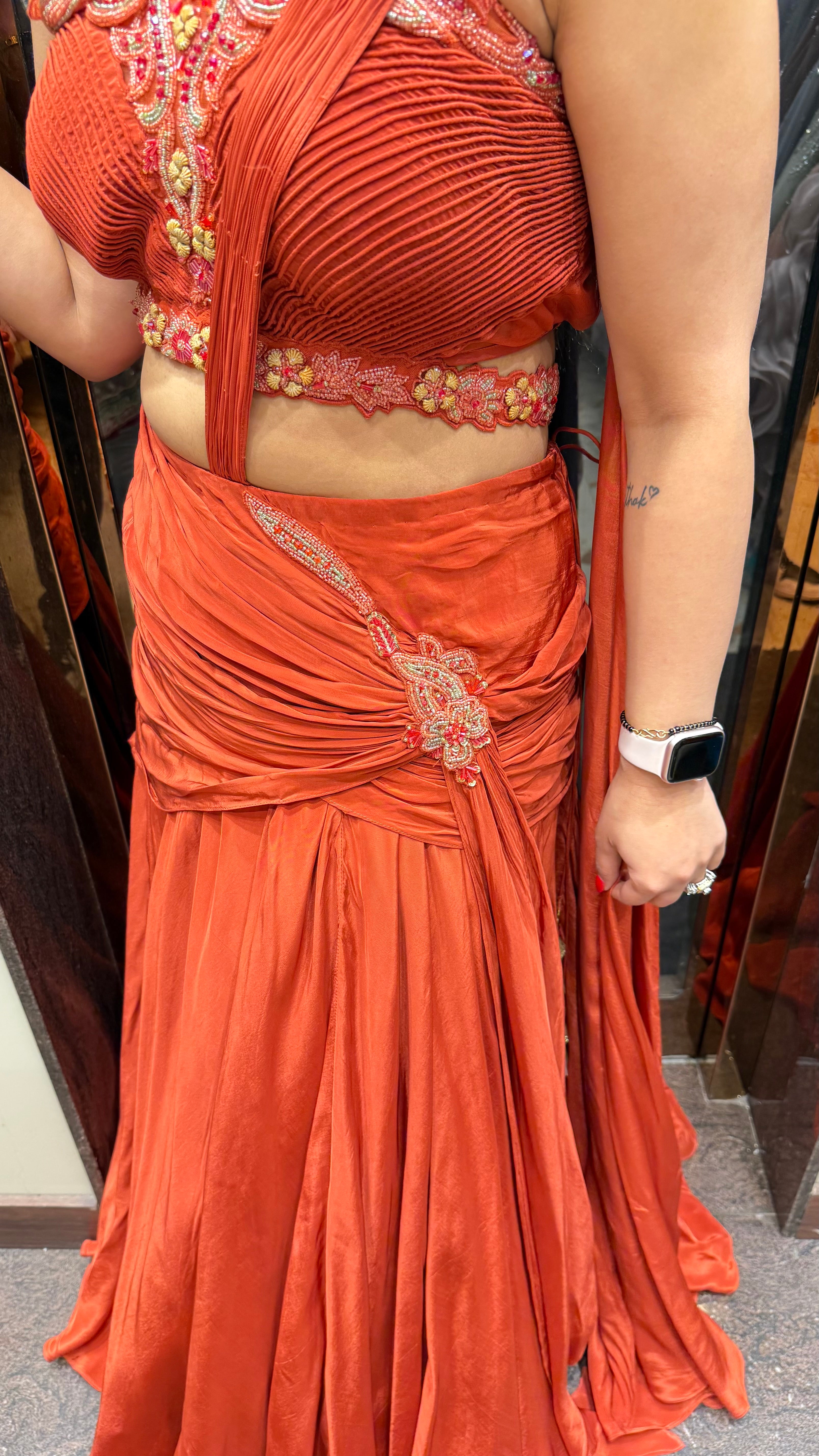 Chaarvi Rust Drape Saree