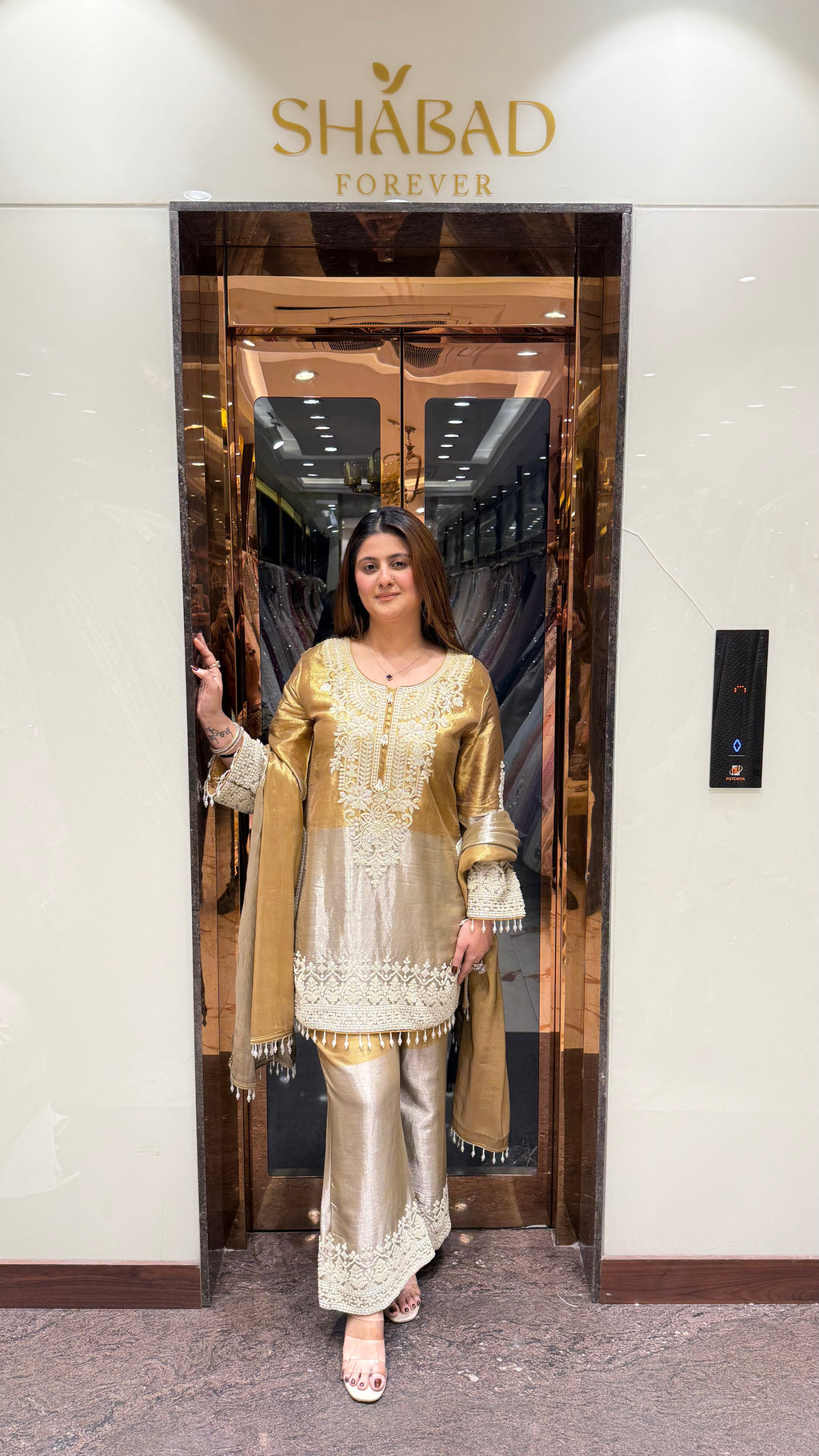 Gold Dual Shade Handwork Suit