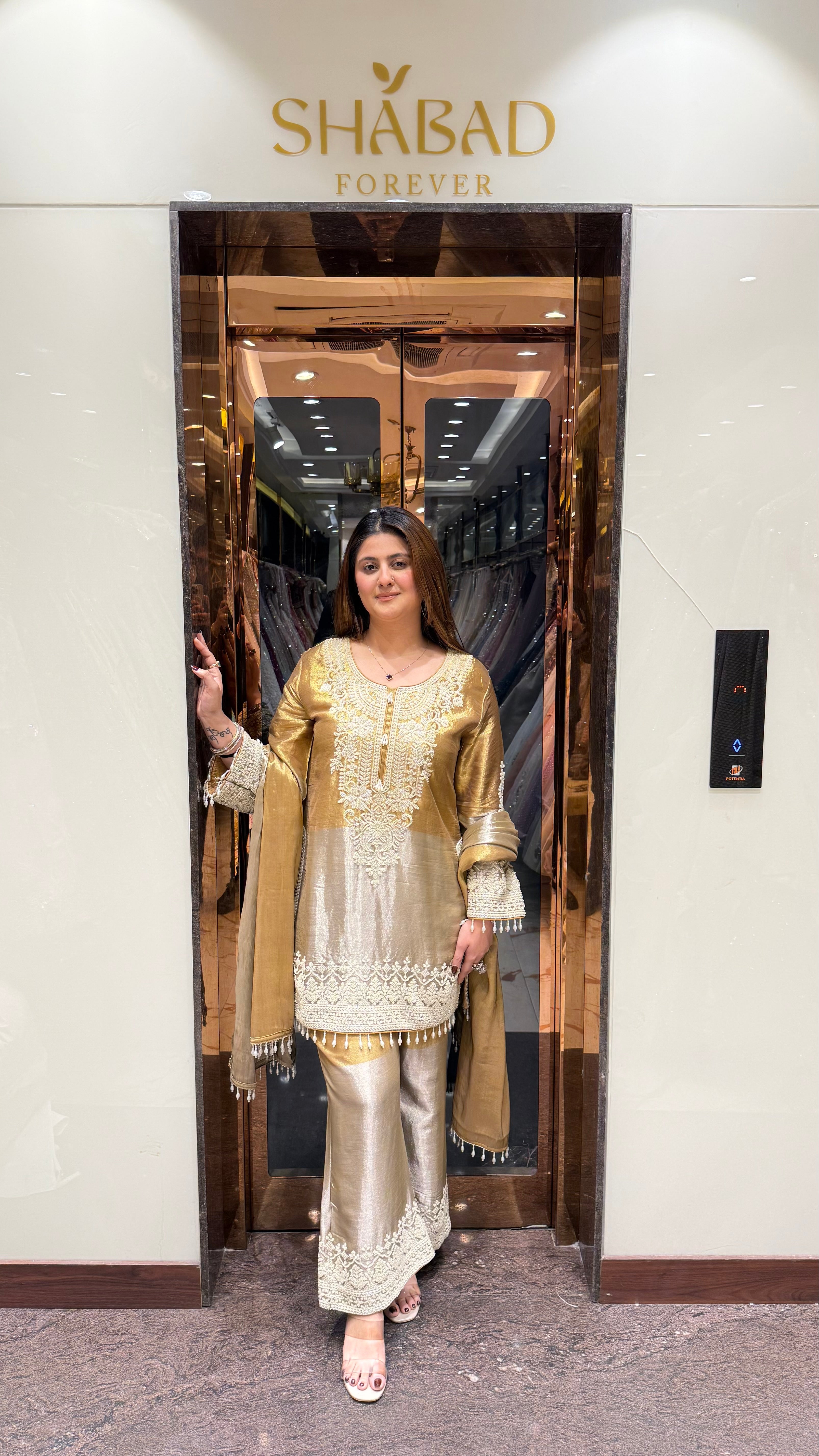 Gold Dual Shade Handwork Suit