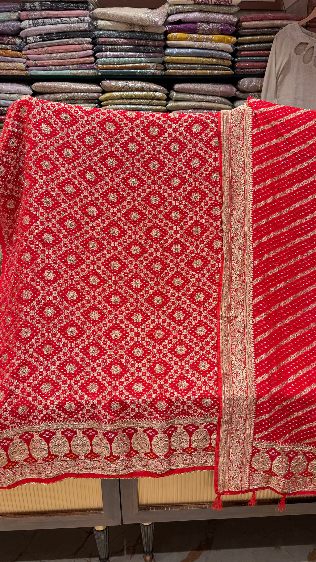 PURE BANARSI BANDHEJ KHADDI GEORGETTE UNSTITCHED SUIT