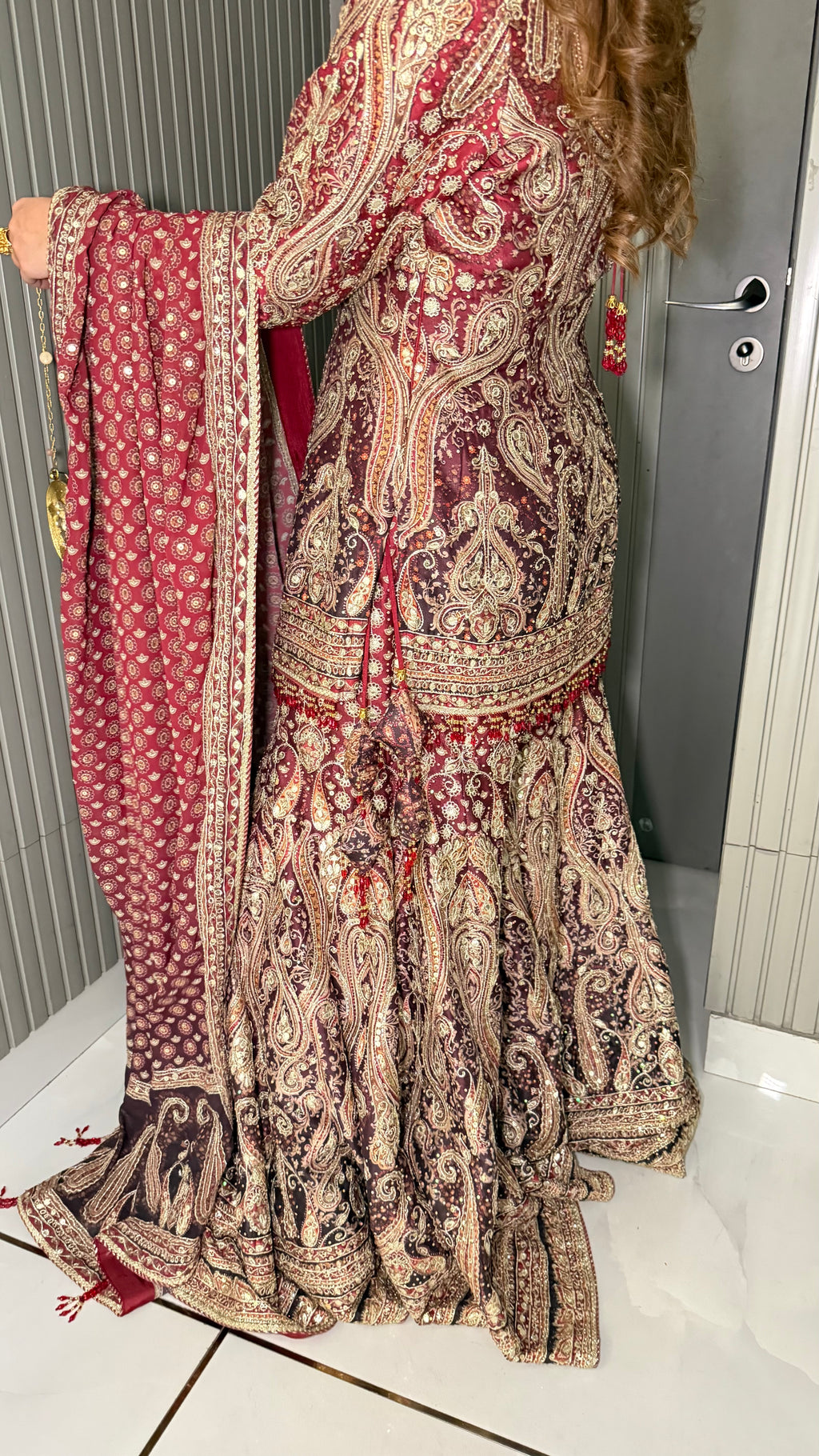 JODHA- WINE HERITAGE PAISLEY SHARARA SUIT