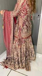 JODHA- WINE HERITAGE PAISLEY SHARARA SUIT
