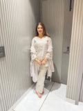 Silver Shimmer Short Shirt Suit Set with Handwork Patch