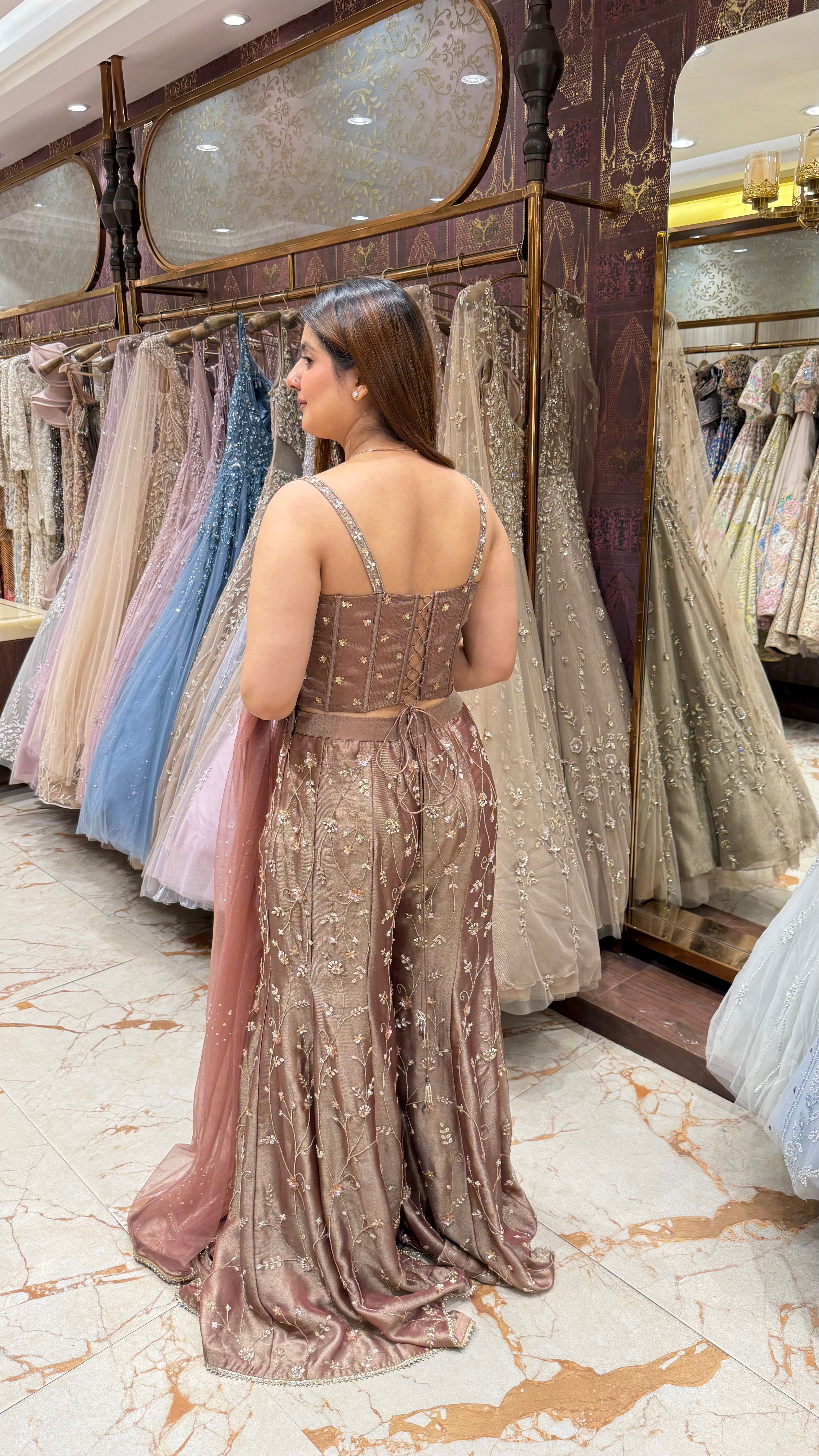 Mehrwan Dusty Rose Corset Sharara Set
